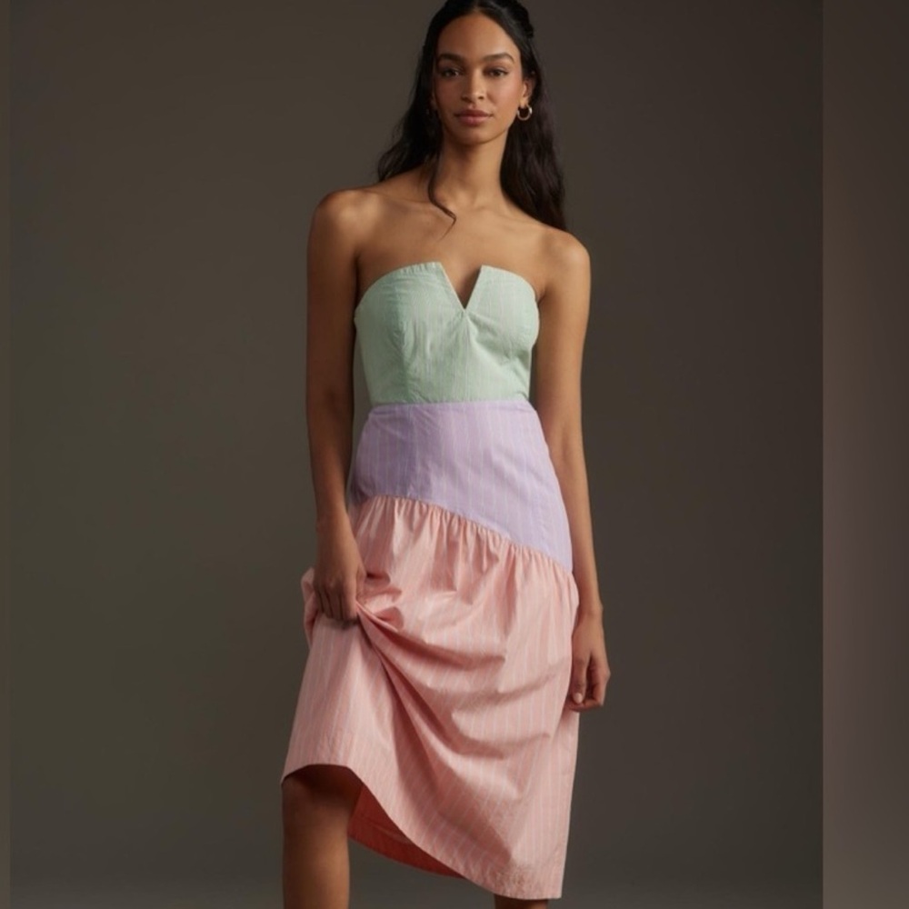 MAEVE COLORBLOCK STRAPLESS MIDI DRESS